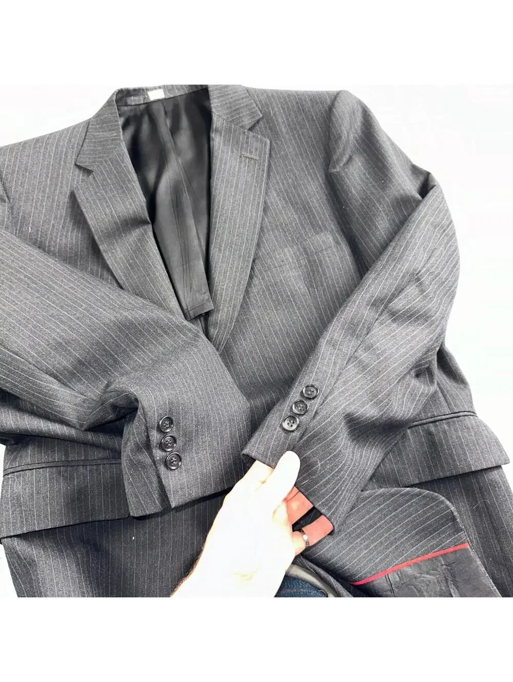 VTG Botany 500 Couture 42 USA MADE 2Pc Black/Gray Pinstriped Wool Suit